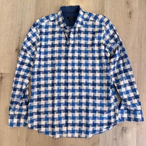 NWOT Bugatchi Blue and White Plaid Men's Shirt | size Large